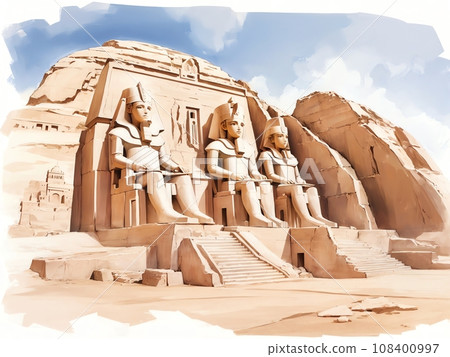 水彩背景_世界旅行_埃及_古代遺址_01 108400997