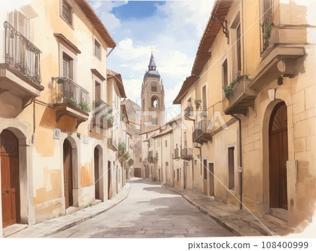 Watercolor background_World travel_Spain_Santiago_01 108400999