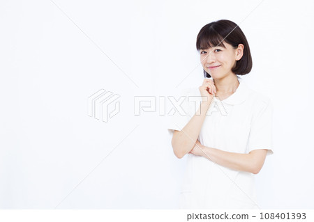 A nurse in her 30s who is worried about her smile A nurse in her 30s who is worried about her smile 108401393