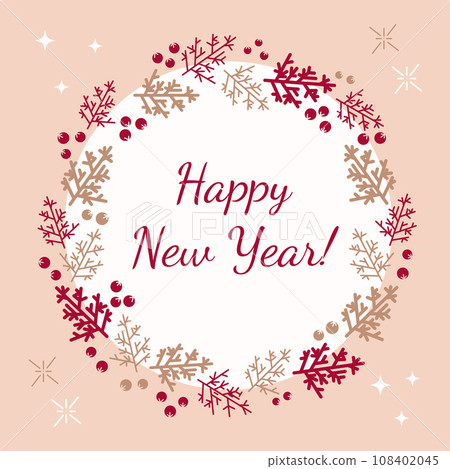 Happy New Year card with a traditional wreath Happy New Year card with a traditional wreath 108402045