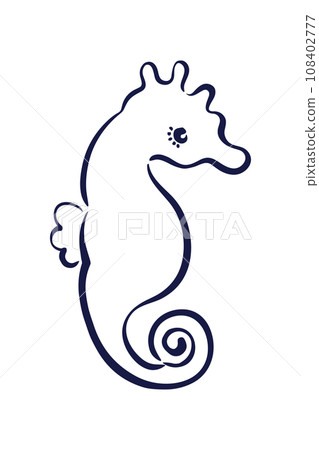 用刷子觸摸的海馬的線條畫插圖 108402777