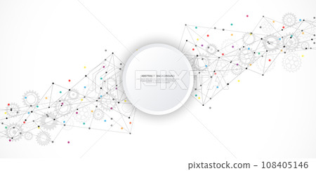Abstract background and geometric pattern with connecting the dots and lines. Networking concept, internet connection and global communication. Vector illustration 108405146