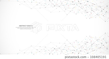 Abstract background and geometric pattern with connecting the dots and lines. Networking concept, internet connection and global communication. Vector illustration 108405191