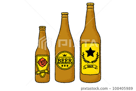 Hand-drawn style, analog touch bottled beer (large bottle, medium bottle, small bottle) 108405989
