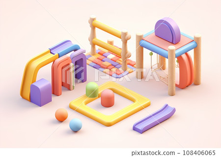 A collection of pastel colored play equipment (isometric) A collection of pastel colored play equipment (isometric) 108406065