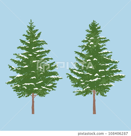 Illustration of coniferous street trees covered with snow 108406287