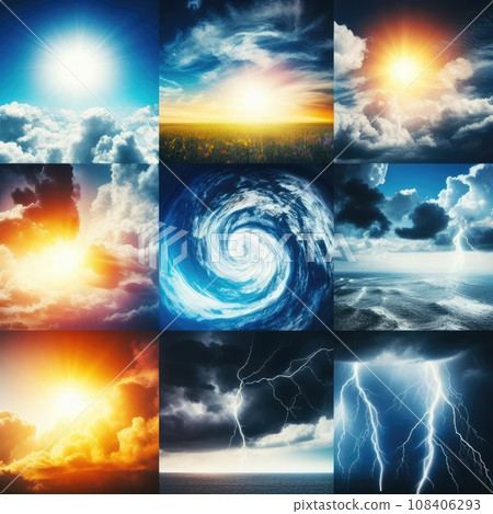 Photos of sky during different weather, collage. Banner design Photos of sky during different weather, collage. Banner design 108406293