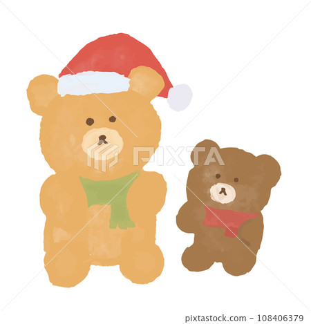 熊泰迪熊水彩聖誕節十二月冬季可愛手繪插畫 108406379