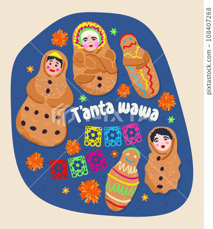 T'anta wawa. Bread baby. Traditional peruvian dish. Sweet roll shaped and decorated in form of small child. T'anta wawa. Bread baby. Traditional peruvian dish. Sweet roll shaped and decorated in form of small child. 108407268