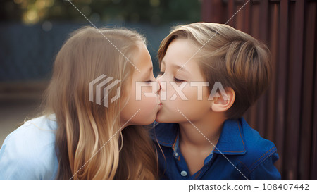 Foreign boy and girl kissing AI generated 108407442