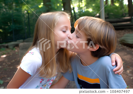 Foreign boy and girl kissing AI generated 108407497