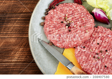 Raw cutlet of minced meat 108407580