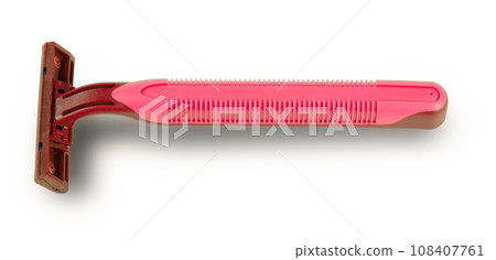Red disposable shaving razor isolated on white background. 108407761