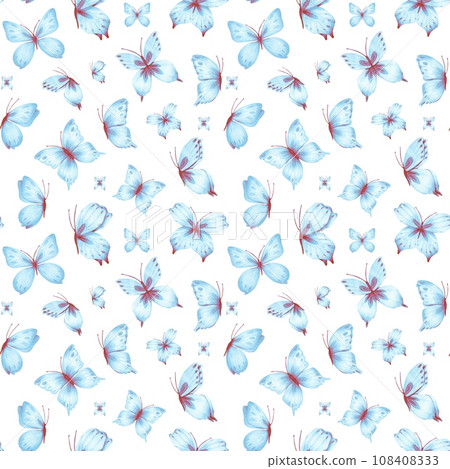 Watercolor seamless pattern with blue butterflies. For fabric, textiles, wallpaper 108408333