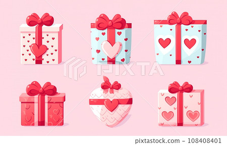 AI-generated content. Cartoon flat illustrations of gift boxes isolated on simple background 108408401