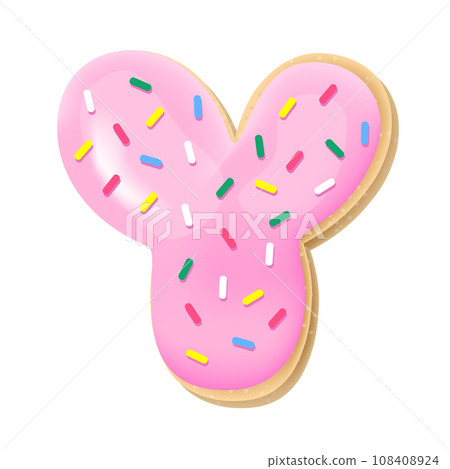 Vector pink letter Y from donut alphabet. Sweet tasty cookie font. Food illustration Vector pink letter Y from donut alphabet. Sweet tasty cookie font. Food illustration 108408924