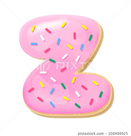 Vector pink letter Z from donut alphabet. Sweet tasty cookie font. Food illustration  108408925