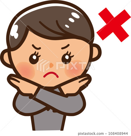 Illustration of a flight attendant making a prohibition gesture 108408944