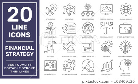 Simple set of financial strategy related vector line icons. Editable Stroke. Pixel Perfect. EPS 10 108409126