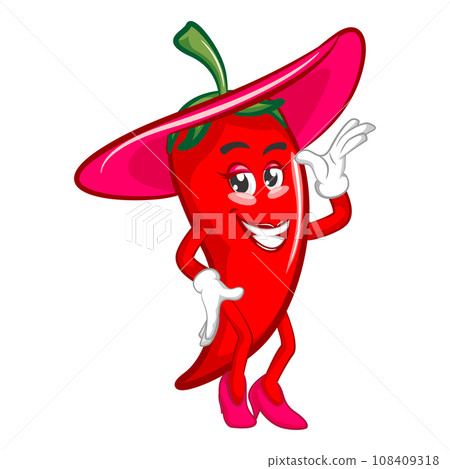 vector mascot character illustration of sexy chili with beautiful wide hat 108409318