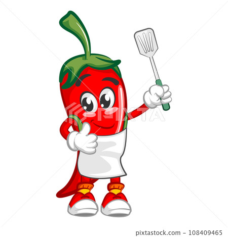 vector mascot character illustration of cute chili chef brandishing his spatula vector mascot character illustration of cute chili chef brandishing his spatula 108409465