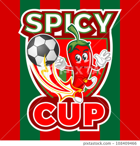vector mascot character illustration of cute chili icon kicking a ball on a badge background with spicy cup writing for soccer sports logo vector mascot character illustration of cute chili icon kicking a ball on a badge background with spicy cup writing for soccer sports logo 108409466