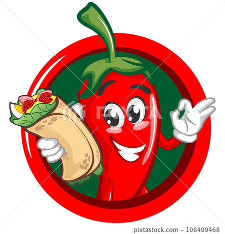 vector mascot character illustration of cute chili icon offering delicious and spicy burritos vector mascot character illustration of cute chili icon offering delicious and spicy burritos 108409468