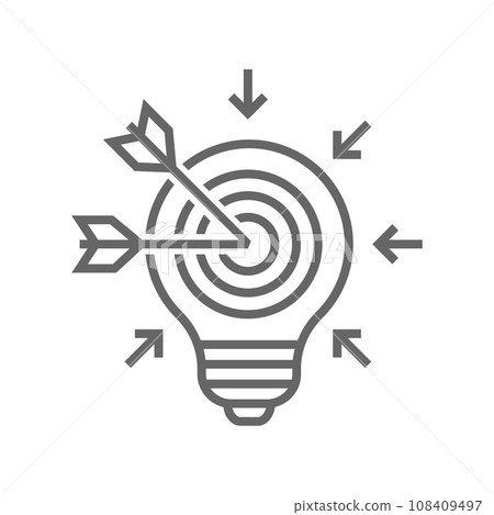 Bulb and target board icon with arrow vector icon. Bulb with a target board inside and arrow. Success and business goals concept. EPS 10 Bulb and target board icon with arrow vector icon. Bulb with a target board inside and arrow. Success and business goals concept. EPS 10 108409497