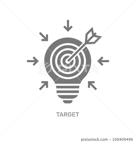 Bulb and target board icon with arrow vector icon. Bulb with a target board inside and arrow. Success and business goals concept. EPS 10 Bulb and target board icon with arrow vector icon. Bulb with a target board inside and arrow. Success and business goals concept. EPS 10 108409499