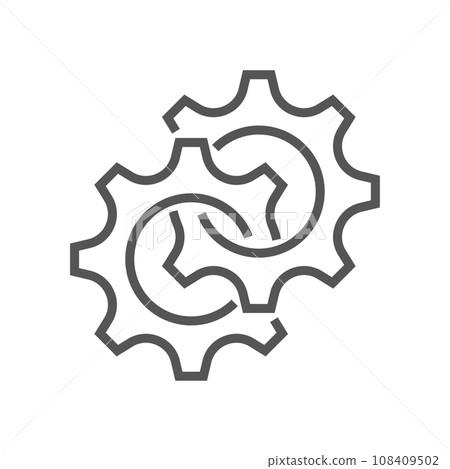 Black isolated outline icon of two cogwheels on white background. Line icon of gear wheel. Editable Stroke. EPS 10 108409502