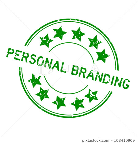 Grunge green personal branding word with star icon round rubber seal stamp on white background Grunge green personal branding word with star icon round rubber seal stamp on white background 108410909