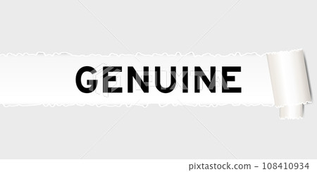 Ripped gray paper background that have word genuine under torn part 108410934