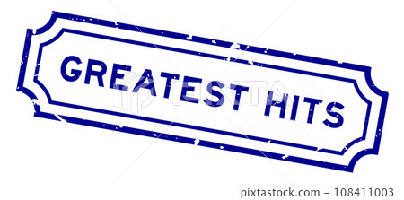 Grunge blue greatest hits word rubber seal stamp on white background 108411003