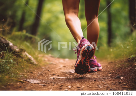 Trekking Footwear Close-Up, Hikers Journey in Nature, Sporty Vacation Theme. Generative Ai. 108411032