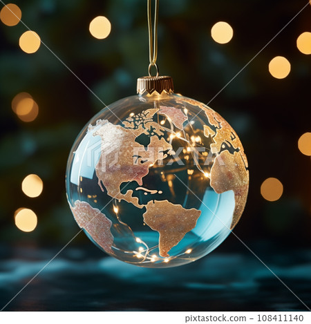 Christmas tree toy glass ball in the shape of planet earth 108411140