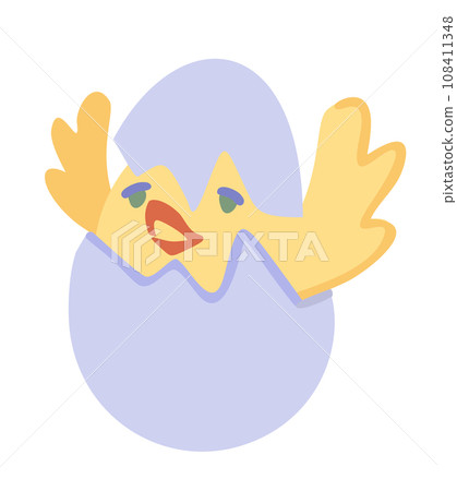 Chicken hatched from egg. Newborn concept. Vector isolated illustration. 108411348