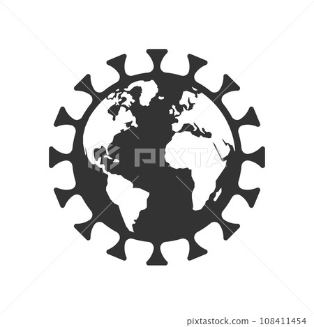 The image of the earth in the form of a virus. Illustration dedicated to the spread and pandemic of the coronovirus throughout the Earth. Epidemic and Pandemic Covid-19. EPS 10. 108411454