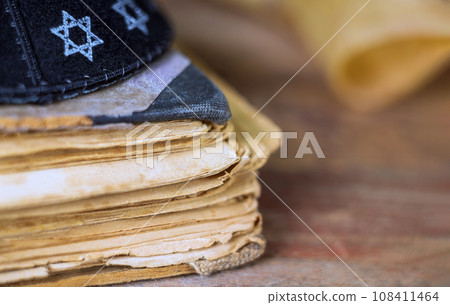 Jewish holiday festival at shofar prayer book kippah celebrating holly days in synagogue Jewish holiday festival at shofar prayer book kippah celebrating holly days in synagogue 108411464