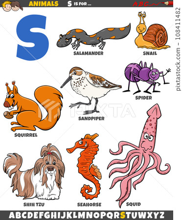 cartoon animal characters for letter S educational set cartoon animal characters for letter S educational set 108411482
