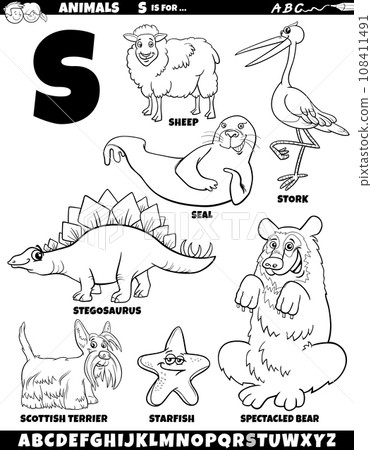 cartoon animal characters for letter S set coloring page cartoon animal characters for letter S set coloring page 108411491