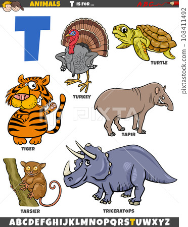cartoon animal characters for letter T educational set cartoon animal characters for letter T educational set 108411492