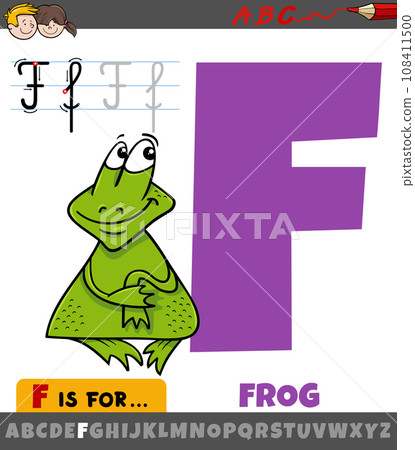 letter F from alphabet with frog animal character 108411500