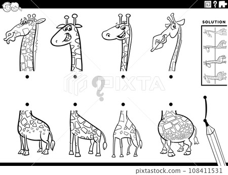 match halves activity with cartoon giraffes coloring page 108411531