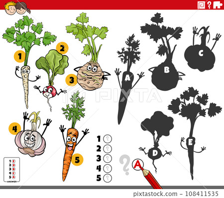 finding shadows activity game with cartoon vegetables finding shadows activity game with cartoon vegetables 108411535