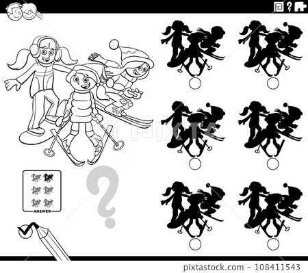shadows game with cartoon girls skiing coloring page 108411543