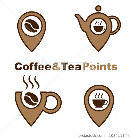 Coffee and tea point logos set isolated on white background. Vector design elements, business signs, labels, badges, logos, identity and other branding objects for your business Coffee and tea point logos set isolated on white background. Vector design elements, business signs, labels, badges, logos, identity and other branding objects for your business 108411544