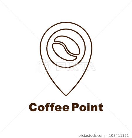 Minimalistic vector logo for coffee shop. Logotype with coffee bean and navigation mark 108411551