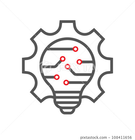 Gear electronics and light bulb. Technical electronic innovation. Vector linear icon isolated on white background. EPS 10 108411656
