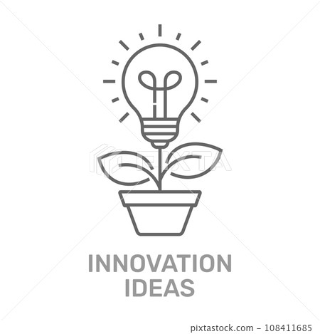 Vector creative concept in line style. Light bulb growing from the flower pot. Innovation Idea concept. Technology innovations. Editable Stroke. EPS 10 Vector creative concept in line style. Light bulb growing from the flower pot. Innovation Idea concept. Technology innovations. Editable Stroke. EPS 10 108411685