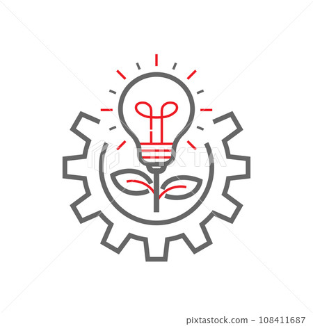 Lightbulb like a plant with cogwheel. Idea and innovation icon vector. Technology innovations. Editable Stroke. EPS 10 Lightbulb like a plant with cogwheel. Idea and innovation icon vector. Technology innovations. Editable Stroke. EPS 10 108411687